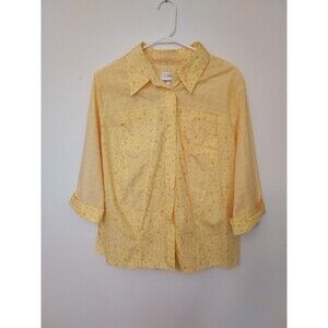 CJ Banks Women's Top Blouse Size 1X Yellow Floral Button Up 3/4 Sleeve NEW